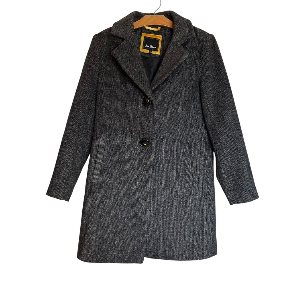 Sam Edelman Reefer Single Breasted Wool Blend Twill Jacket Pea Coat Herringbone
